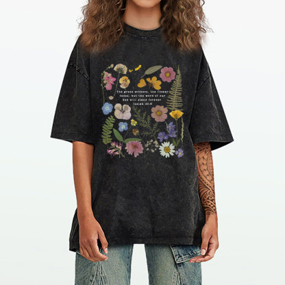 God Will Stand Flower Christian Washed T-Shirt