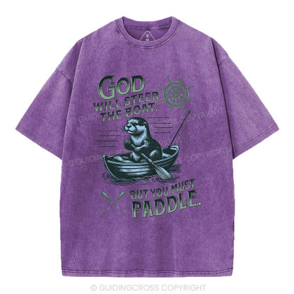 God Will Steer The Boat Christian Washed T-Shirt