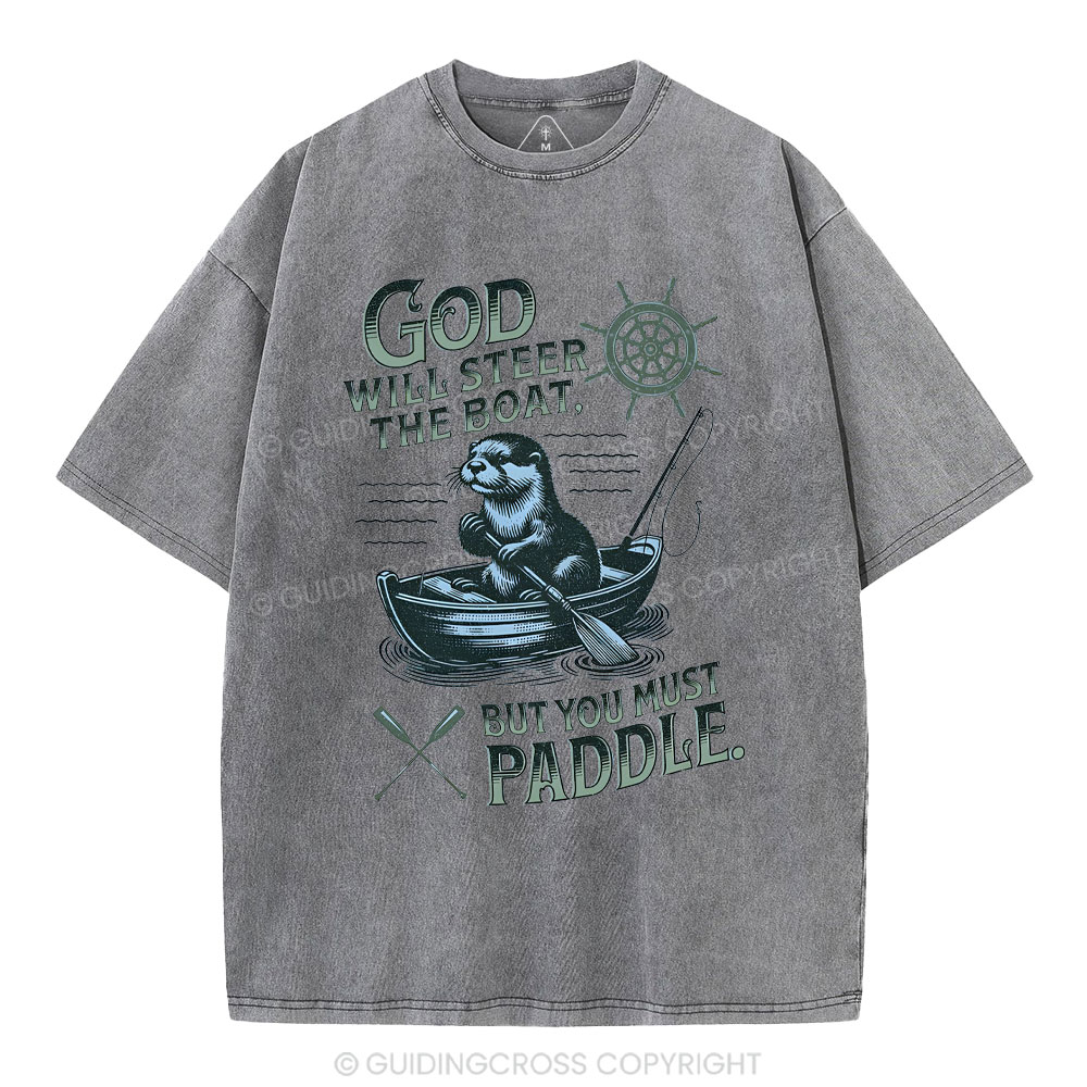God Will Steer The Boat Christian Washed T-Shirt