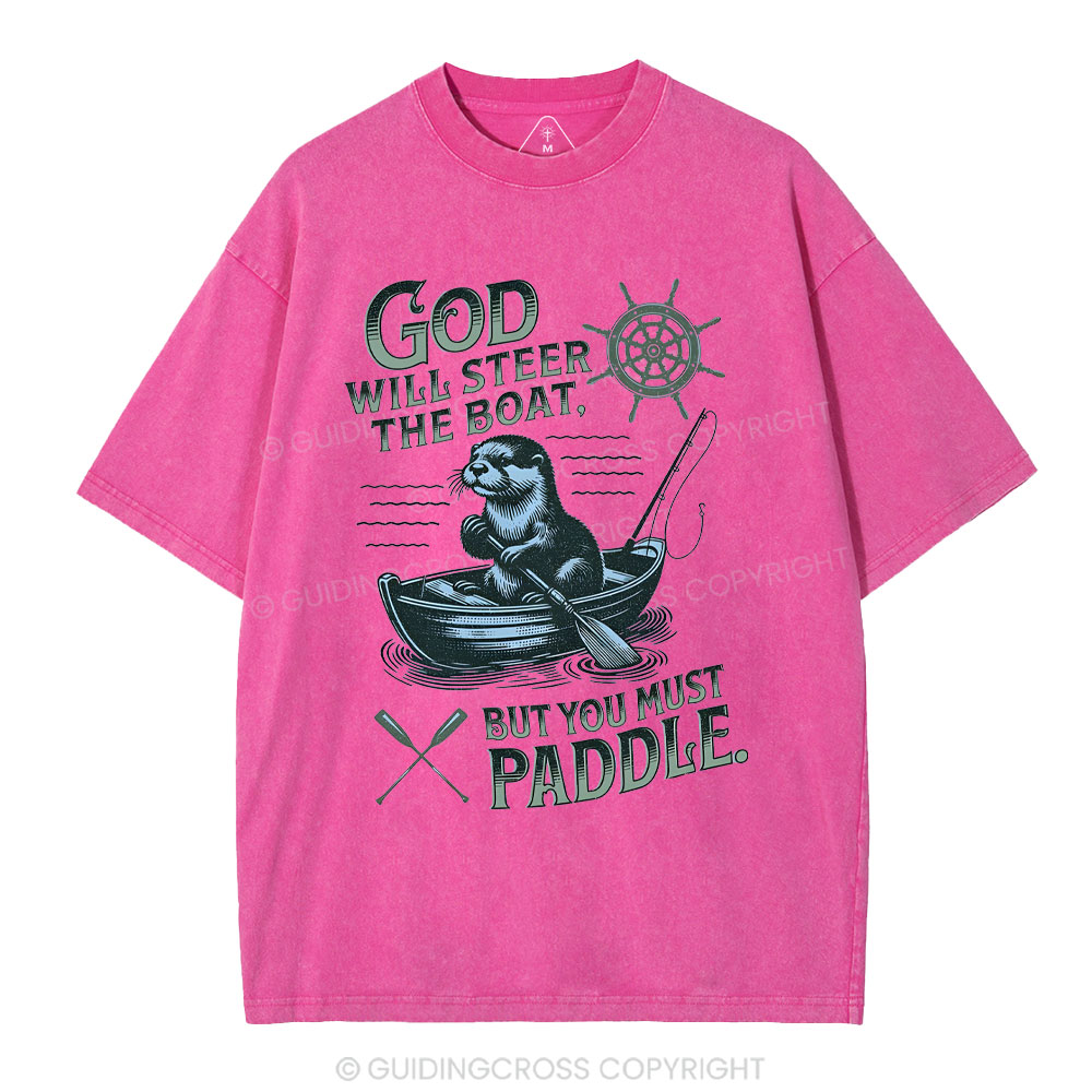 God Will Steer The Boat Christian Washed T-Shirt