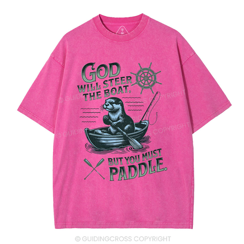 God Will Steer The Boat Christian Washed T-Shirt