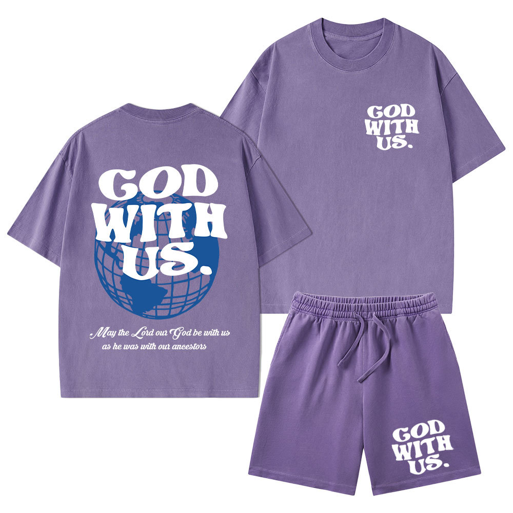 God With Us Christian Washed T-Shirt & Shorts