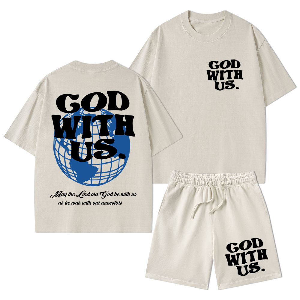 God With Us Christian Washed T-Shirt & Shorts