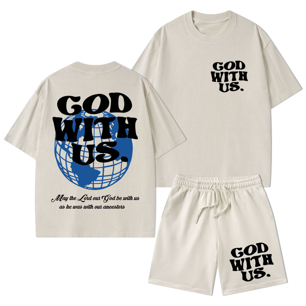God With Us Christian Washed T-Shirt & Shorts
