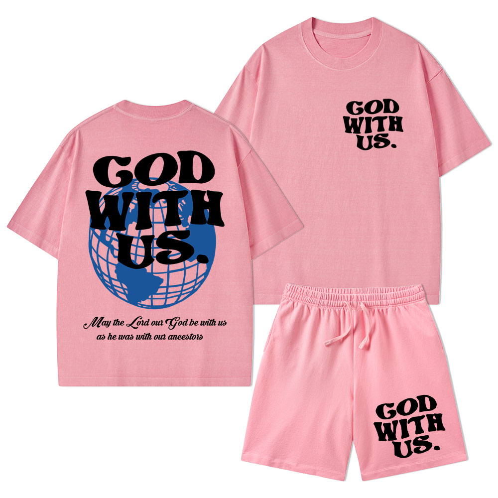 God With Us Christian Washed T-Shirt & Shorts