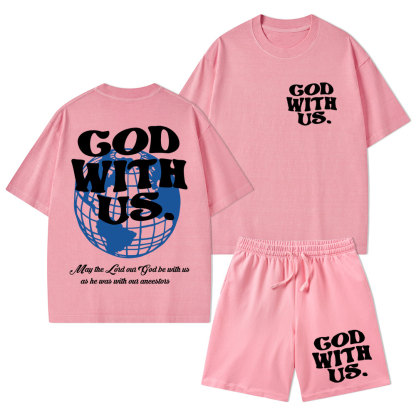 God With Us Christian Washed T-Shirt & Shorts