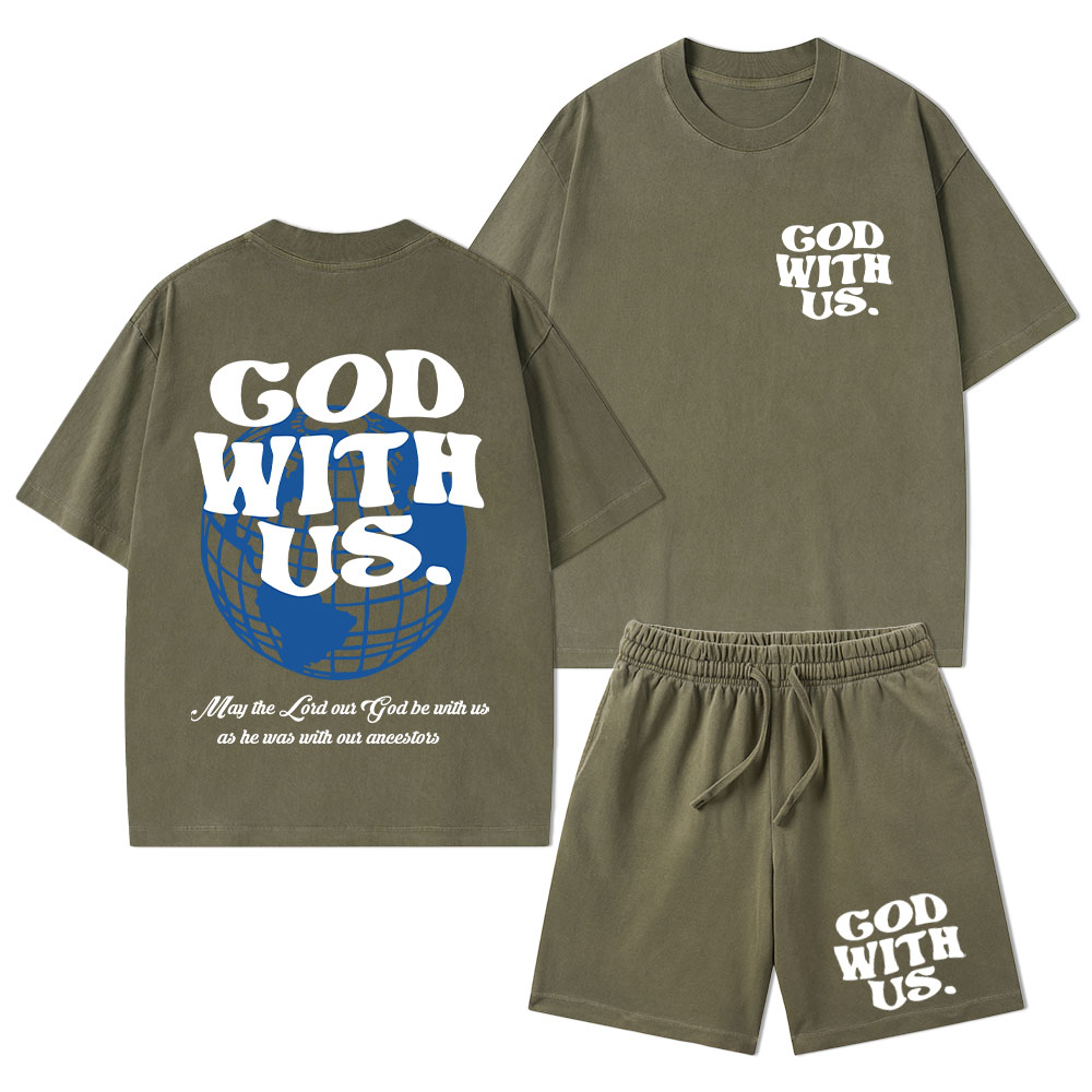 God With Us Christian Washed T-Shirt & Shorts