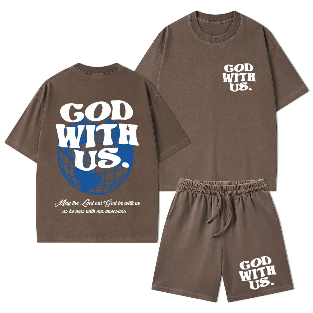 God With Us Christian Washed T-Shirt & Shorts