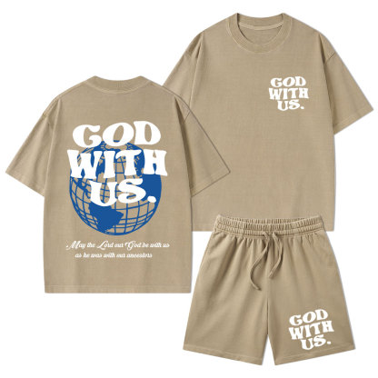 God With Us Christian Washed T-Shirt & Shorts