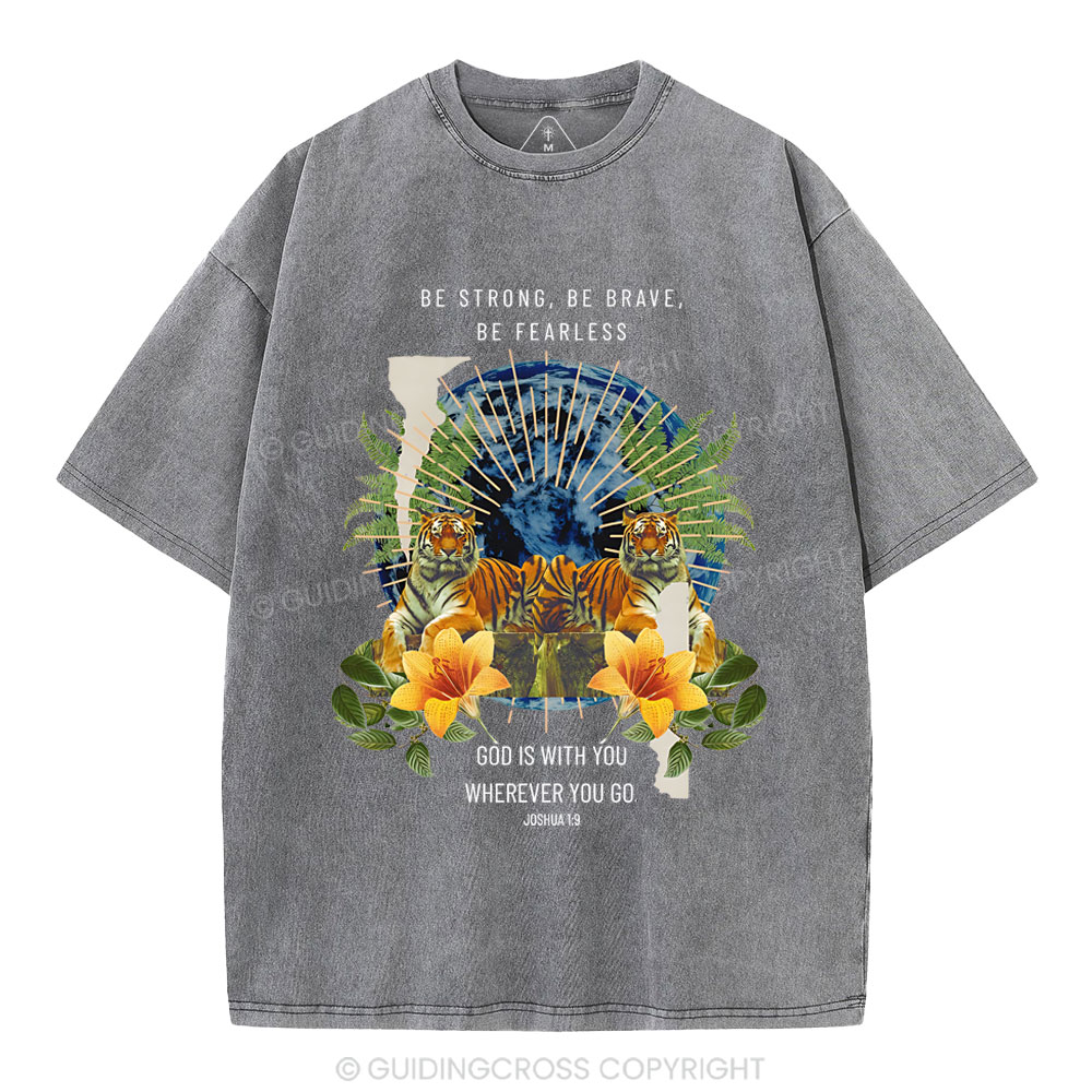 God With You Wherever You Go Christian Washed T-Shirt