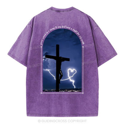 God Word Is A Light For My Path Christian Washed T-Shirt