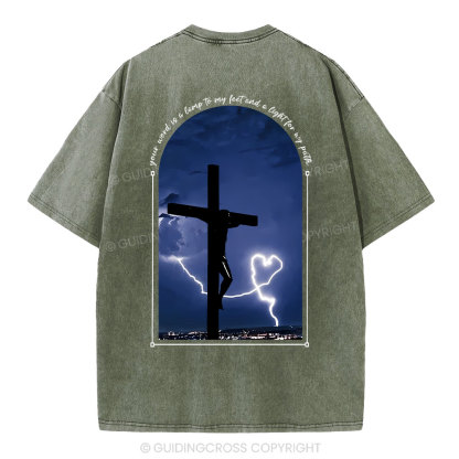 God Word Is A Light For My Path Christian Washed T-Shirt