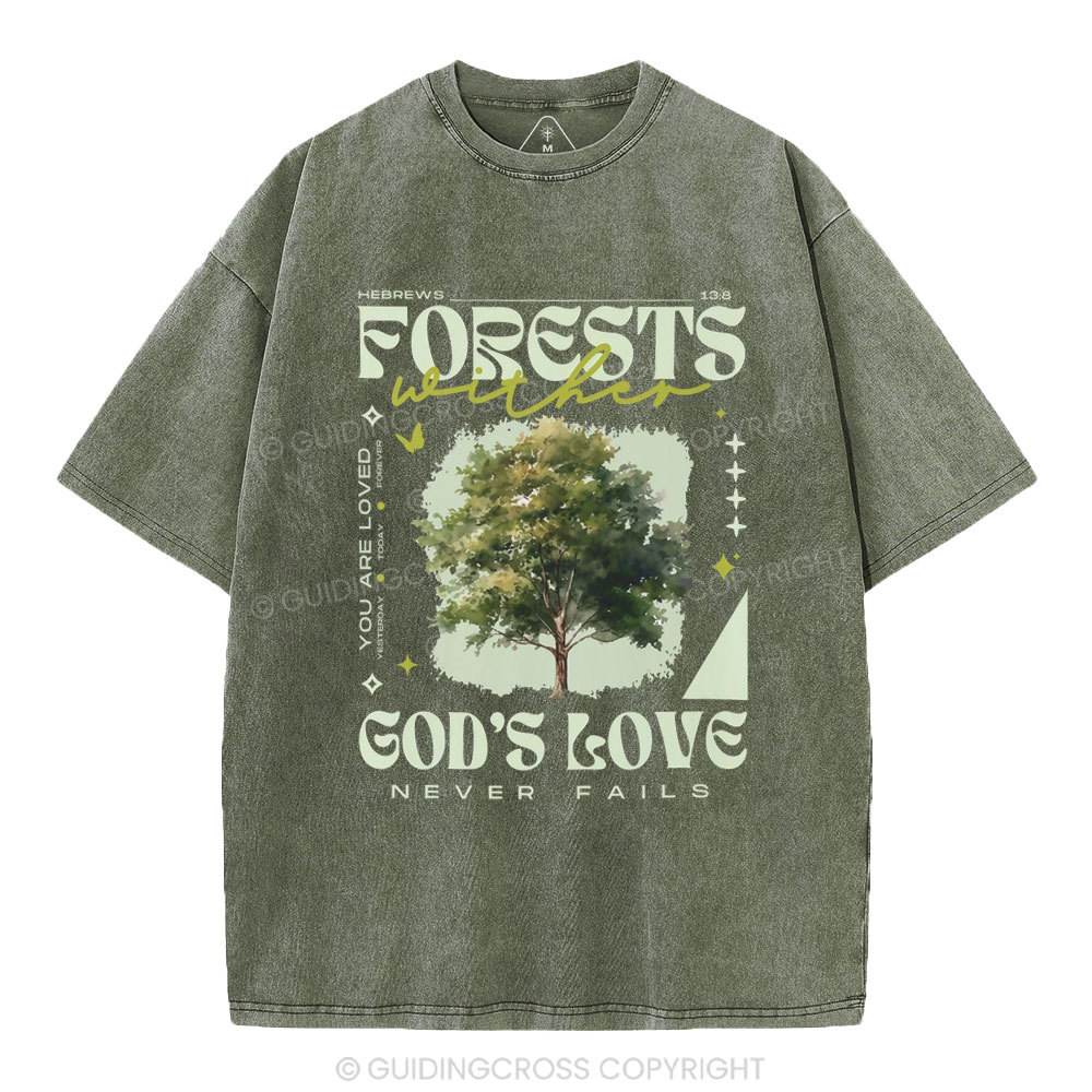 God'd Love Never Fails Christian Washed T-Shirt