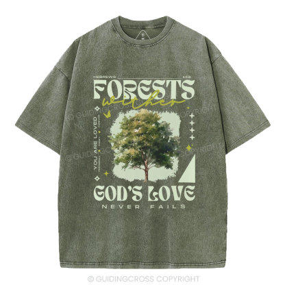 God'd Love Never Fails Christian Washed T-Shirt