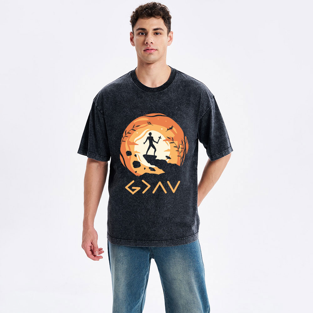 God is Greater Than the Highs and Lows Christian Washed T-Shirt