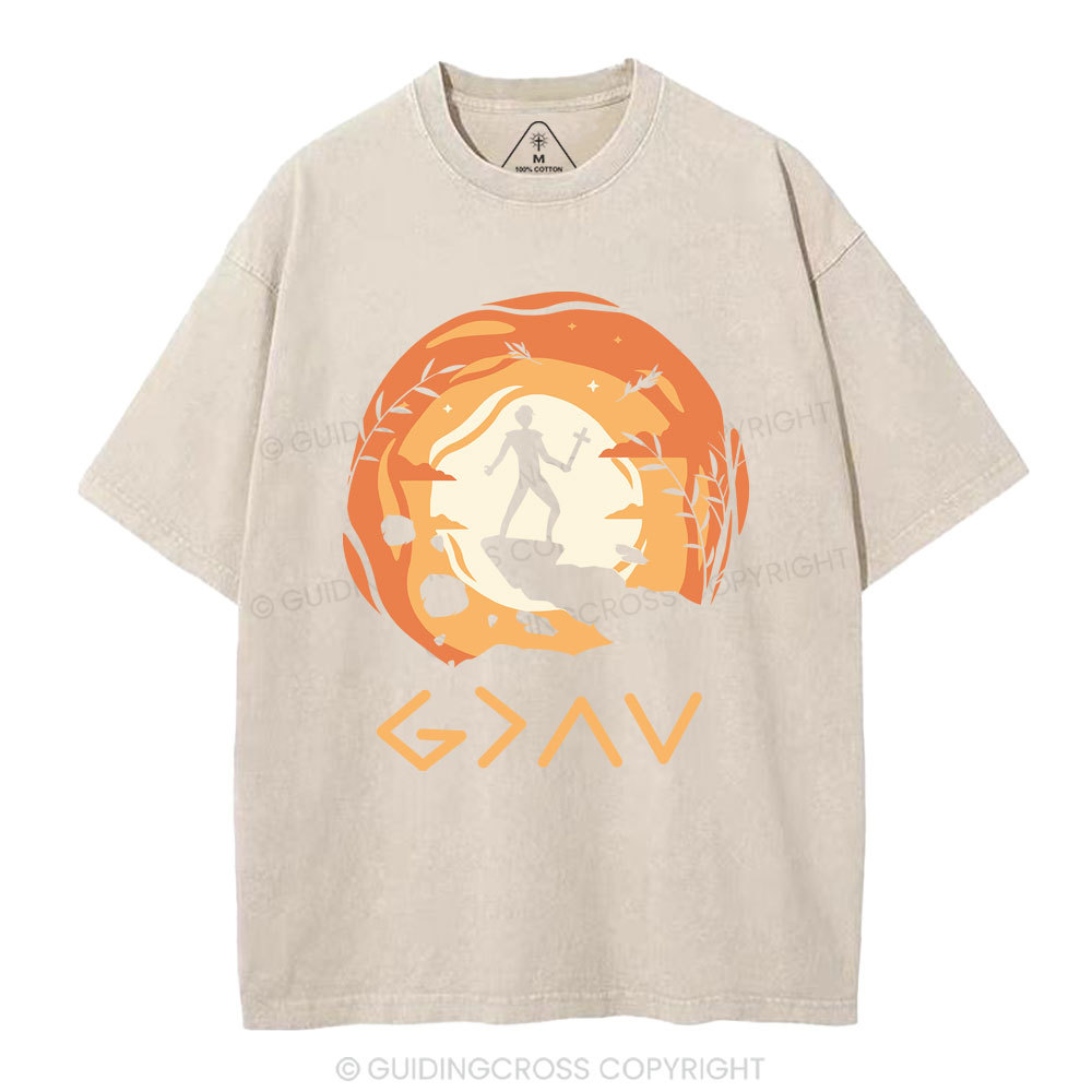God is Greater Than the Highs and Lows Christian Washed T-Shirt