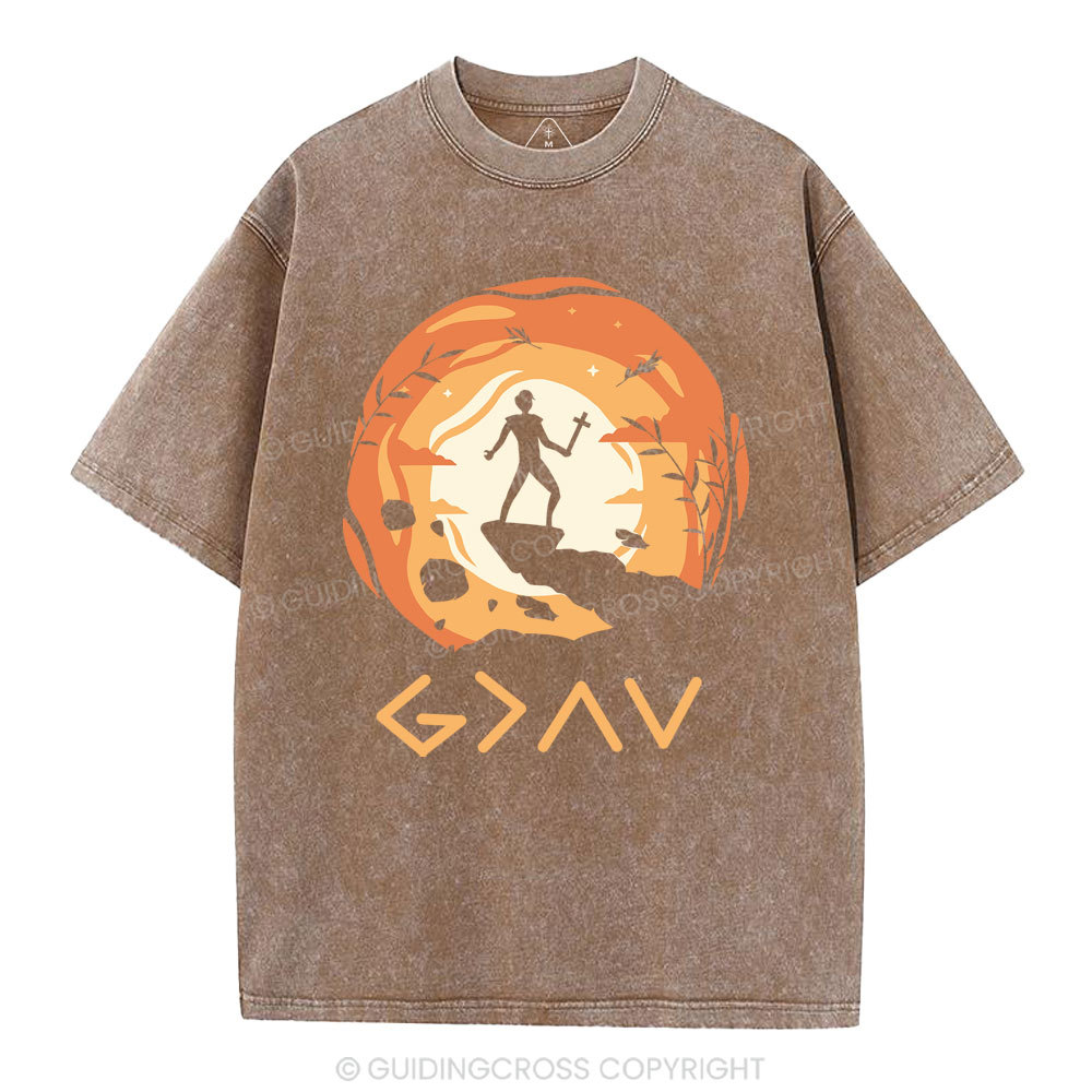 God is Greater Than the Highs and Lows Christian Washed T-Shirt