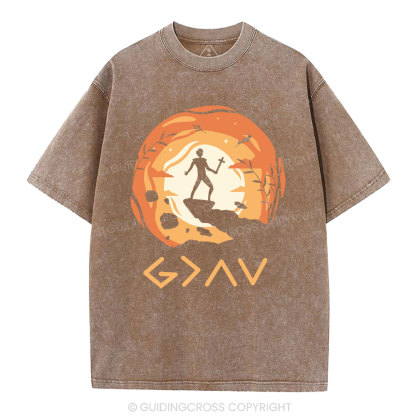 God is Greater Than the Highs and Lows Christian Washed T-Shirt