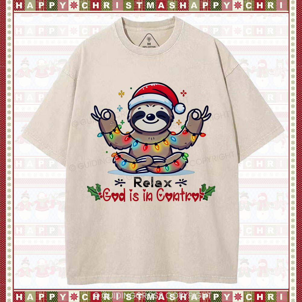 God is in Control Christian Washed T-Shirt