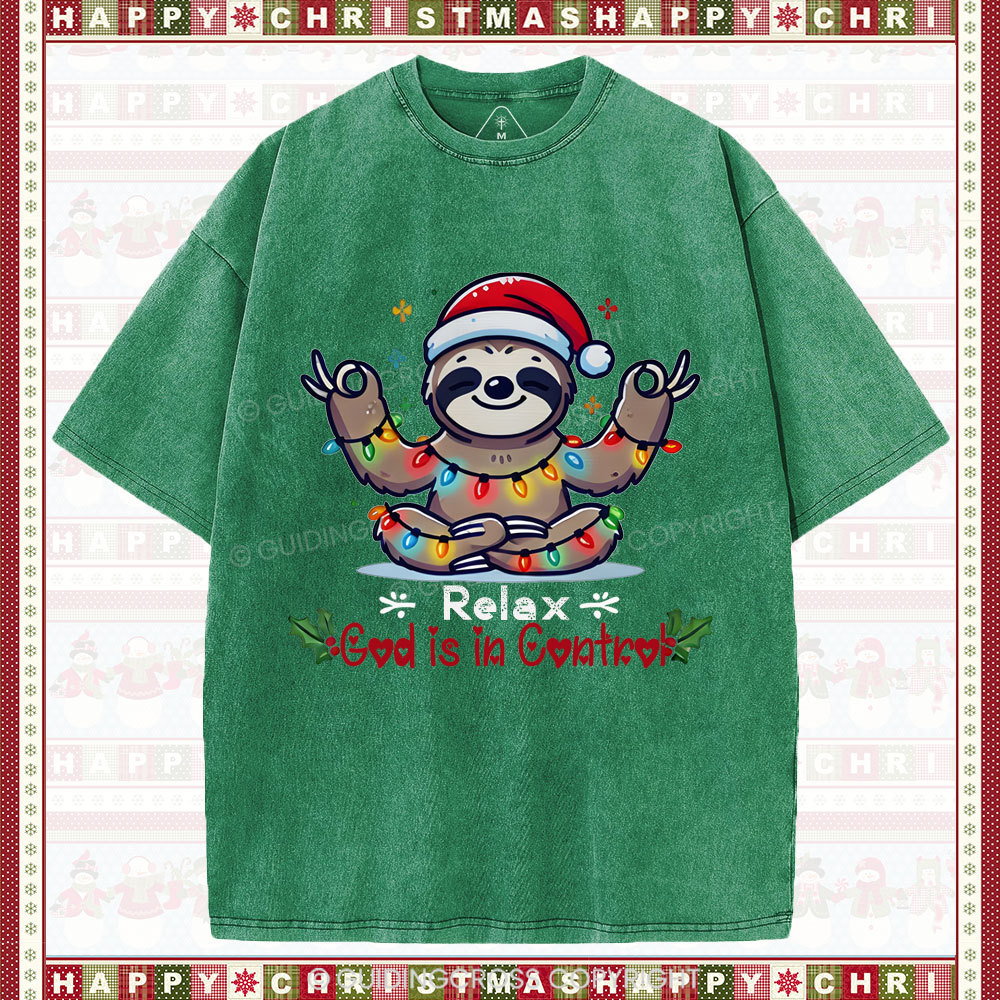 God is in Control Christian Washed T-Shirt