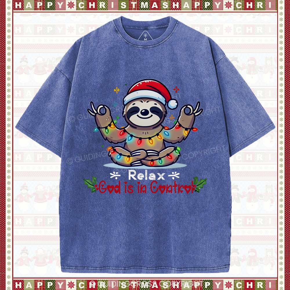 God is in Control Christian Washed T-Shirt