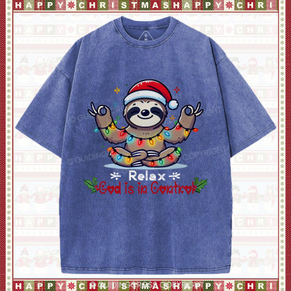 God is in Control Christian Washed T-Shirt