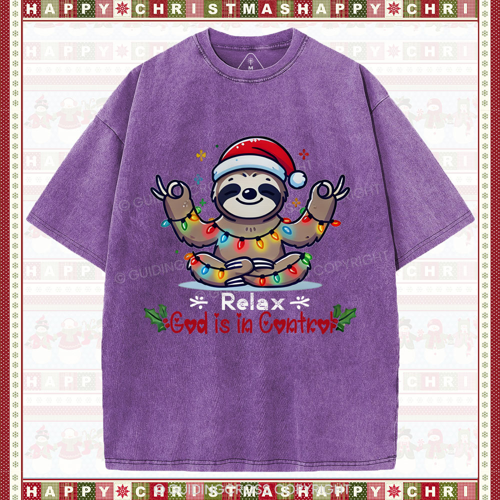 God is in Control Christian Washed T-Shirt