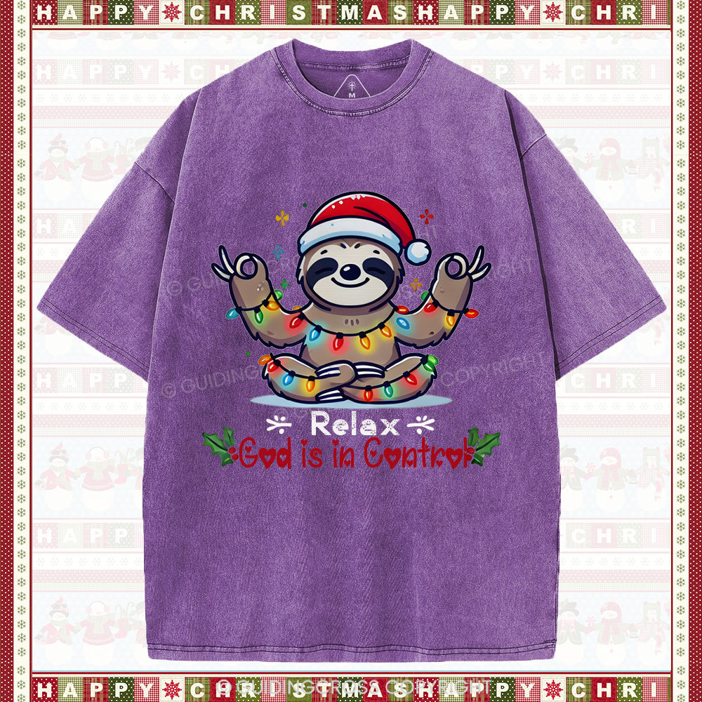 God is in Control Christian Washed T-Shirt