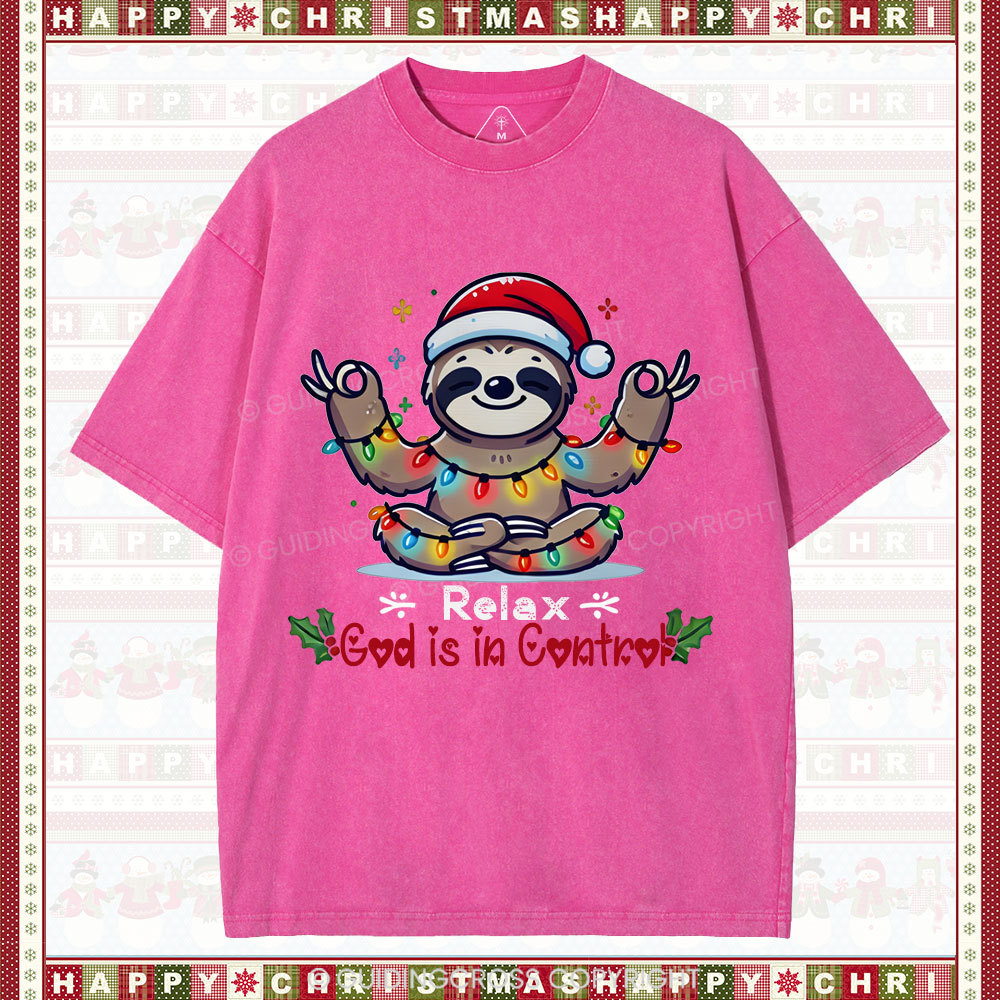 God is in Control Christian Washed T-Shirt