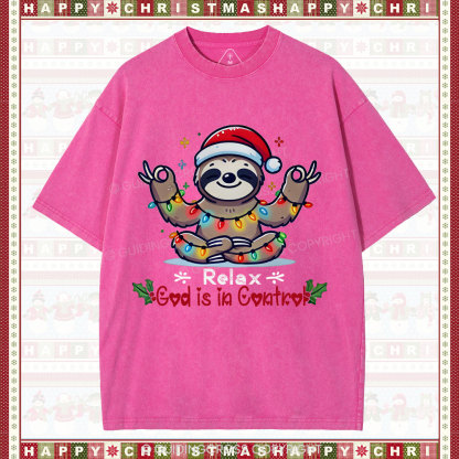 God is in Control Christian Washed T-Shirt