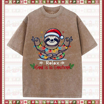 God is in Control Christian Washed T-Shirt