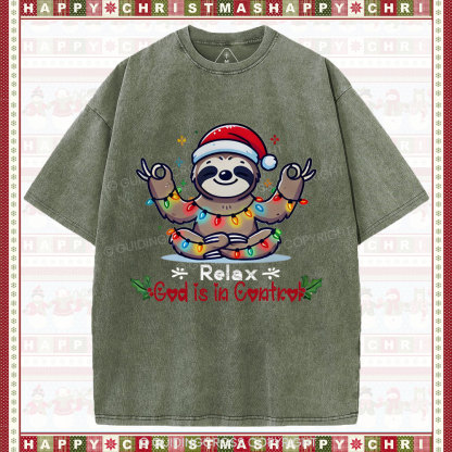 God is in Control Christian Washed T-Shirt