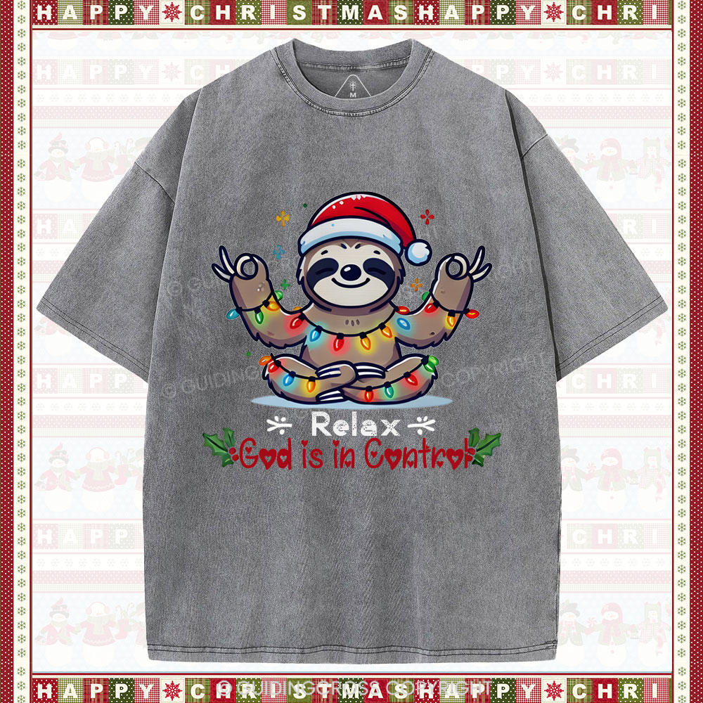God is in Control Christian Washed T-Shirt