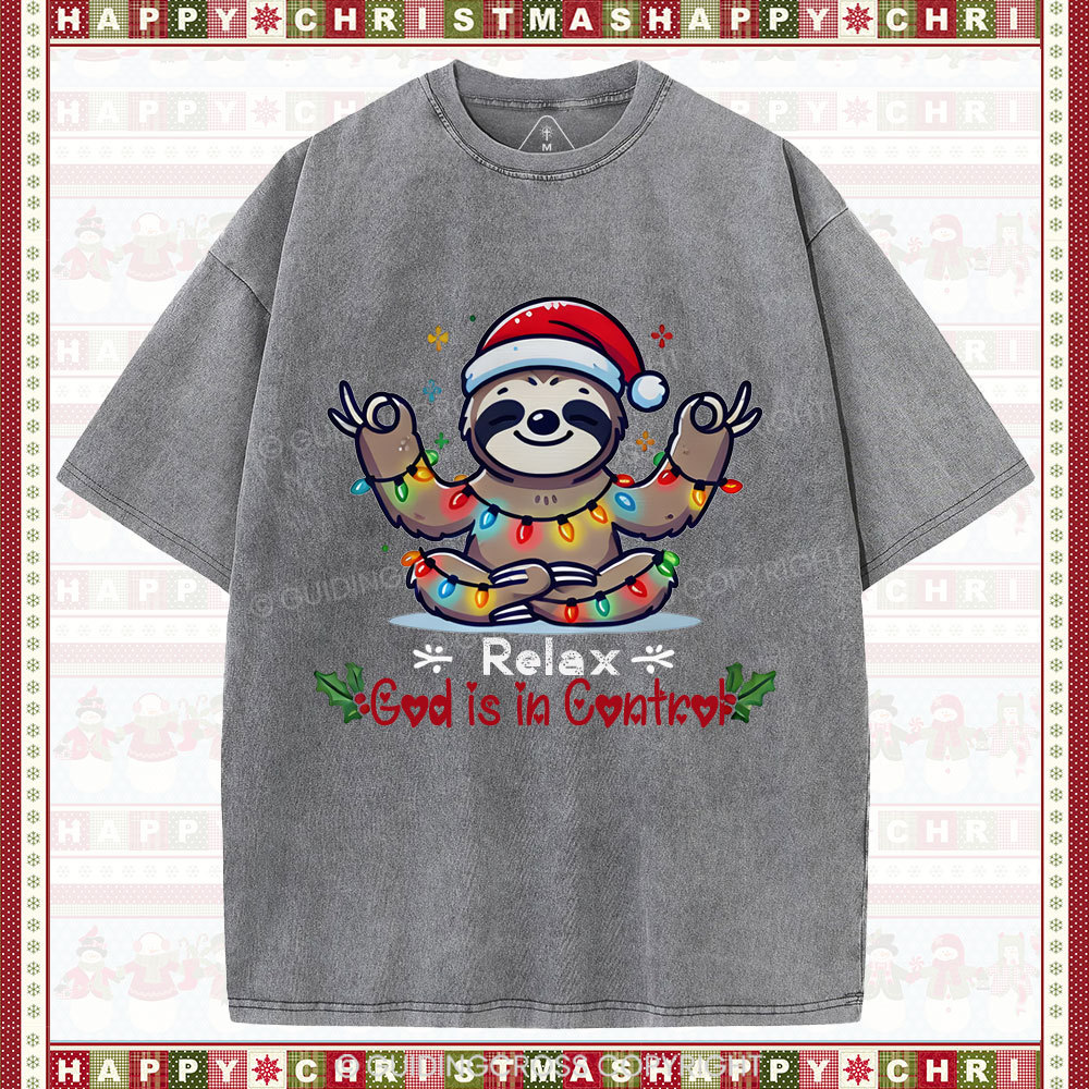 God is in Control Christian Washed T-Shirt