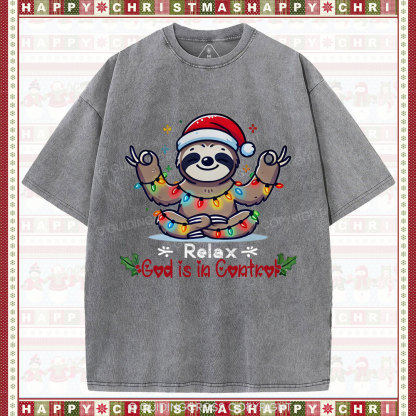 God is in Control Christian Washed T-Shirt