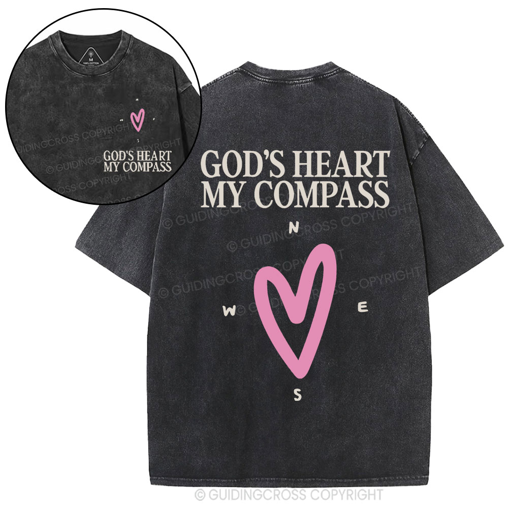 God's Heart My Compass Christian Washed T-Shirt