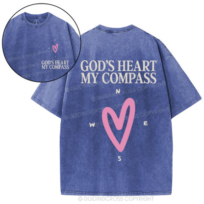 God's Heart My Compass Christian Washed T-Shirt