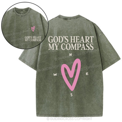 God's Heart My Compass Christian Washed T-Shirt