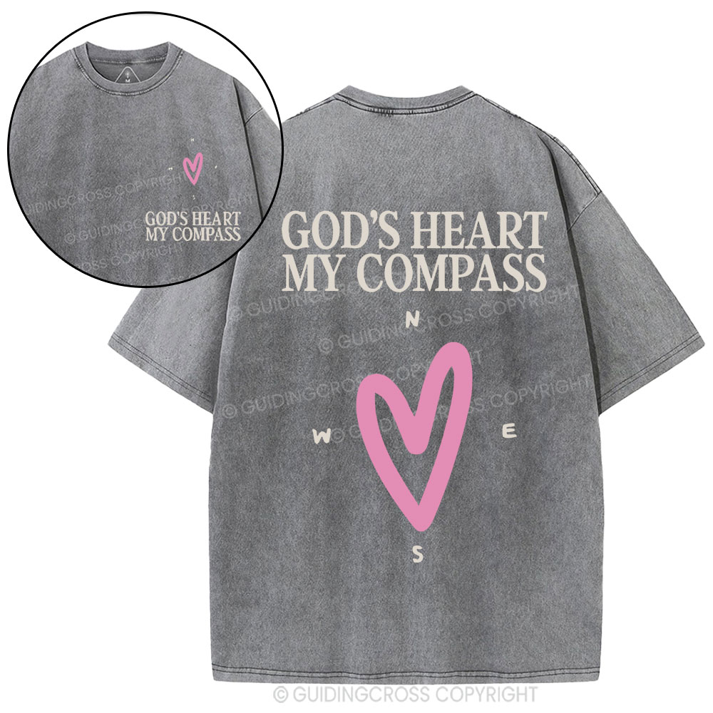 God's Heart My Compass Christian Washed T-Shirt