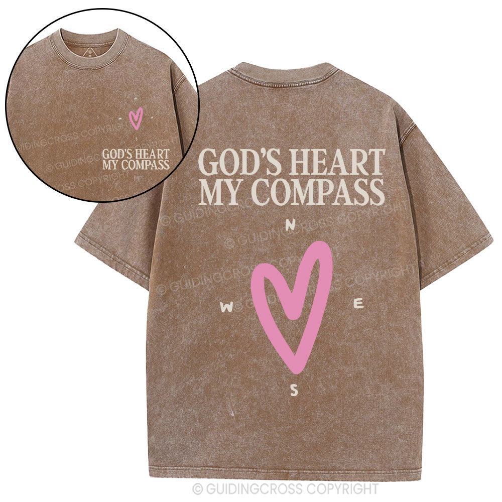 God's Heart My Compass Christian Washed T-Shirt
