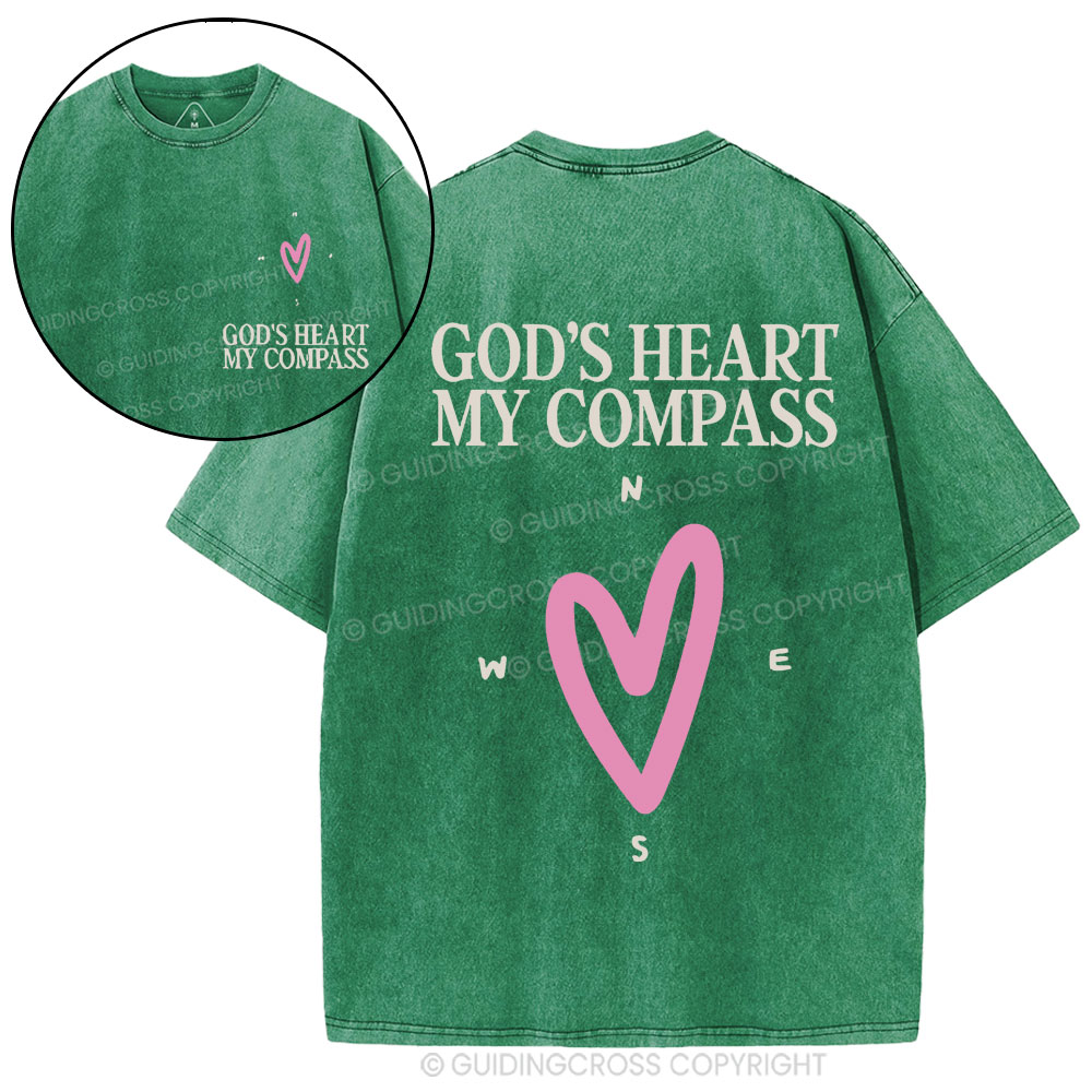 God's Heart My Compass Christian Washed T-Shirt