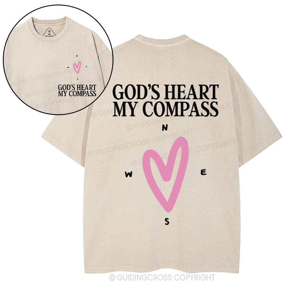 God's Heart My Compass Christian Washed T-Shirt