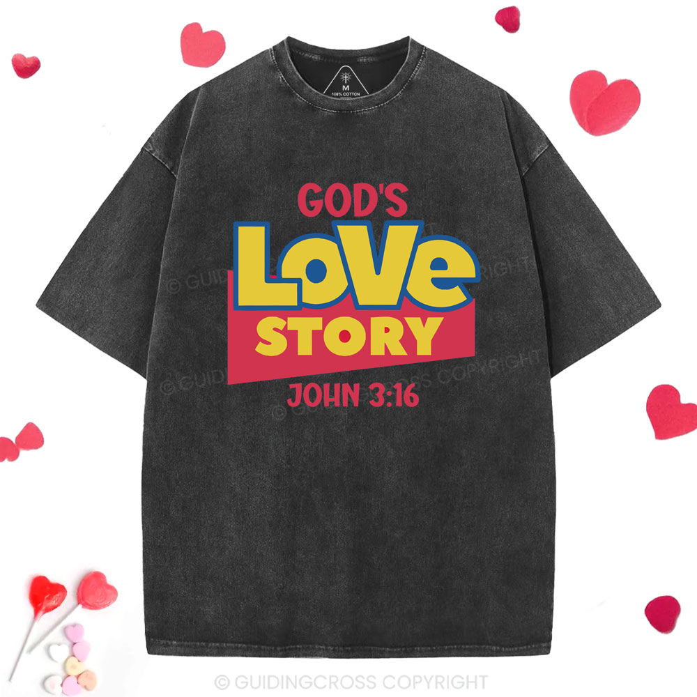 God's Love Story Christian Washed T-Shirt