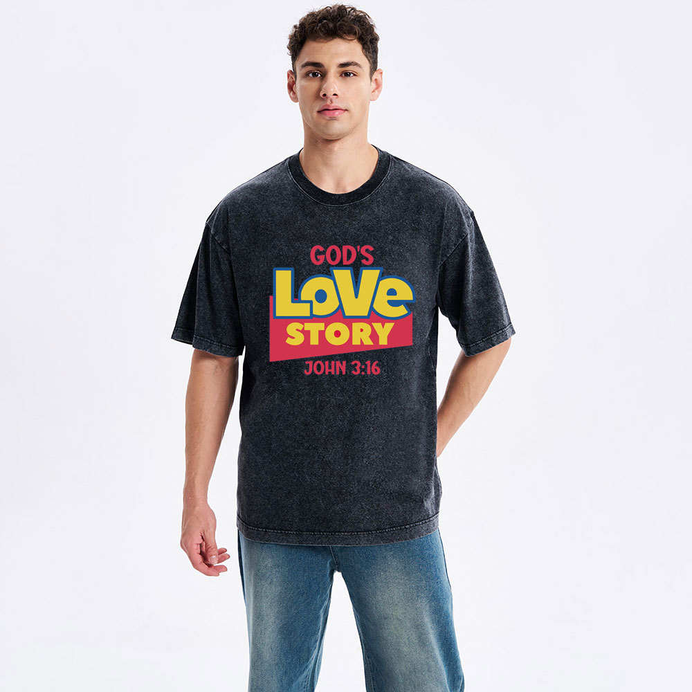 God's Love Story Christian Washed T-Shirt