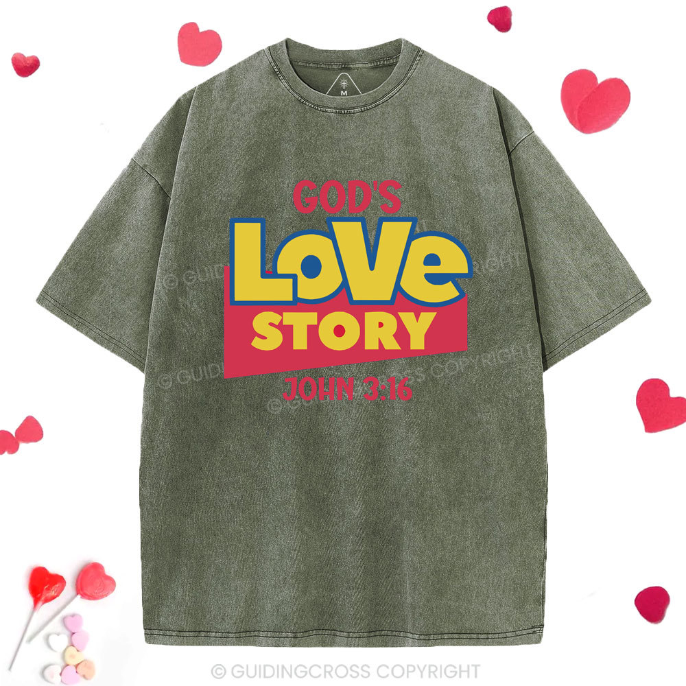 God's Love Story Christian Washed T-Shirt