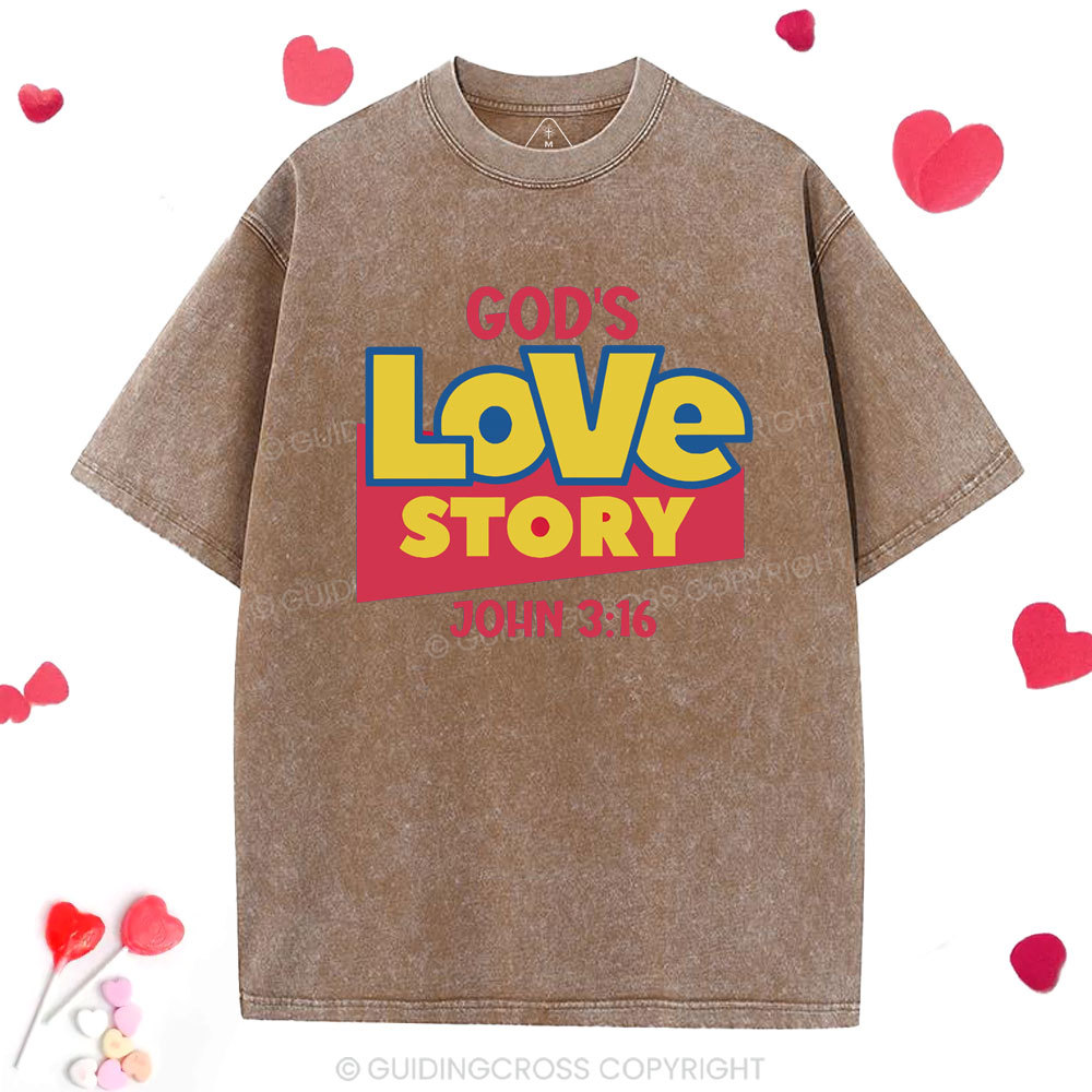 God's Love Story Christian Washed T-Shirt