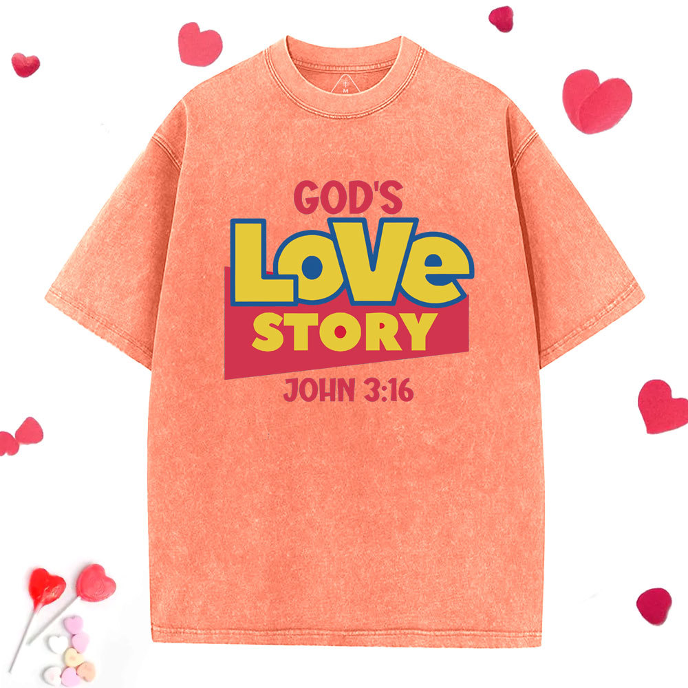 God's Love Story Christian Washed T-Shirt
