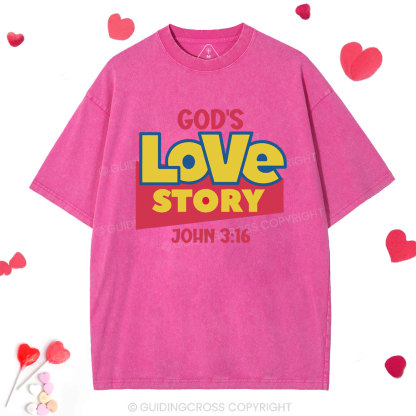 God's Love Story Christian Washed T-Shirt