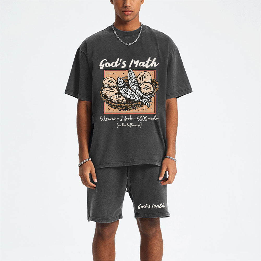 God's Math Christian Washed T-Shirt & Shorts