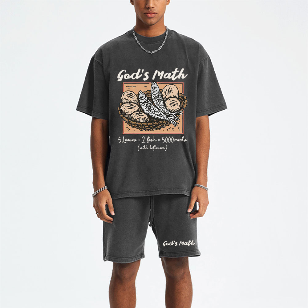 God's Math Christian Washed T-Shirt & Shorts
